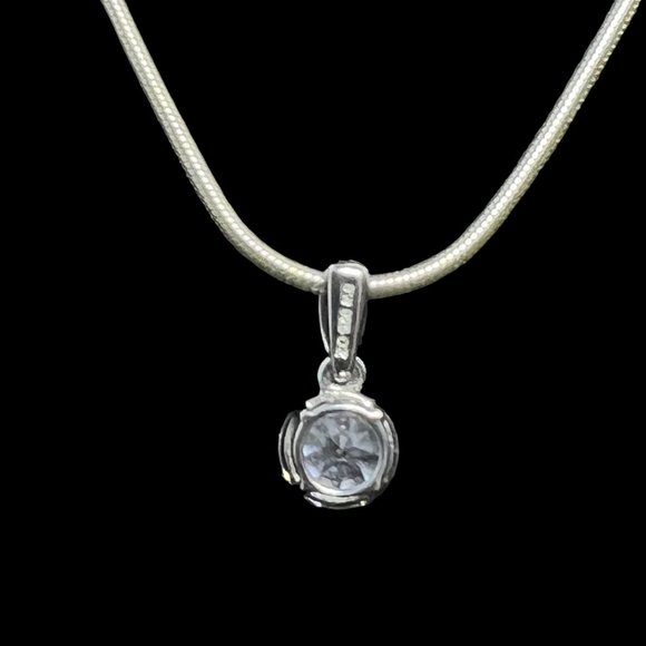VTG Sterling Silver Snake Chain Necklace W/Solitaire CZ Pendant (2738) - Picture 4 of 6